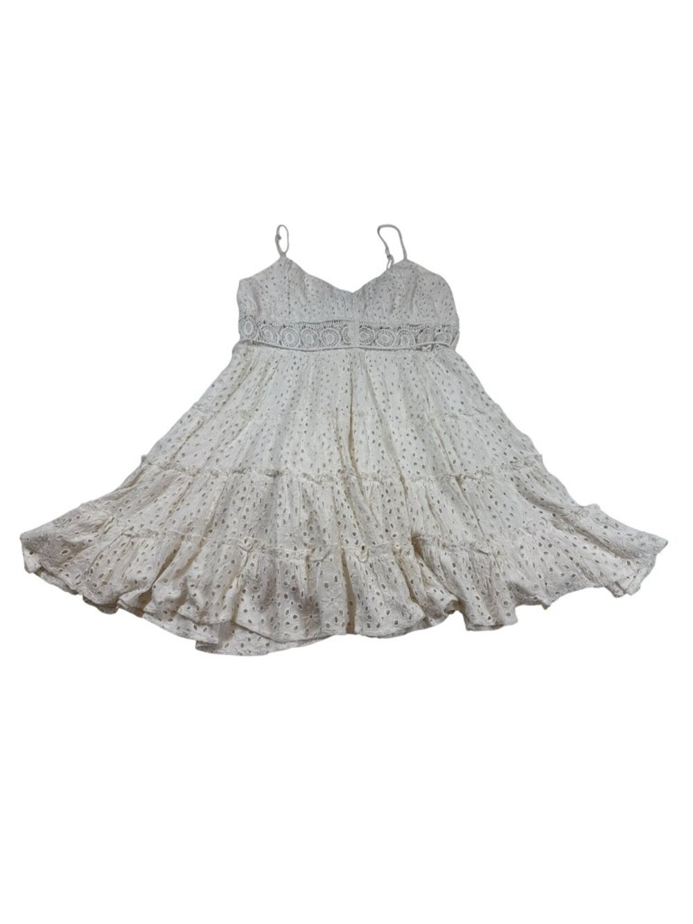 Surf Gypsy White Eyelet Dress Womens Size L Ruffle Boho Embroidered Lace (S868)